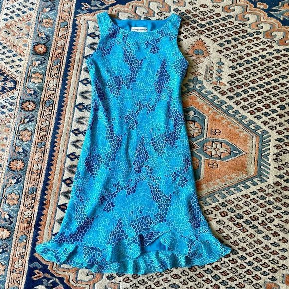 Donna Ricco Vintage 90s Sleeveless Electric Blue Snake Print Dress - Picture 1 of 9